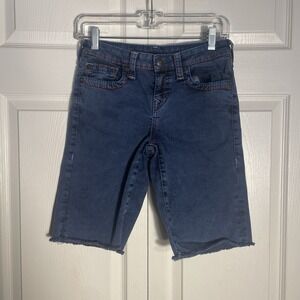 True Religion GENO Cut‎ Off Shorts Girls 12 Blue Denim Bermuda Stretch Comfort